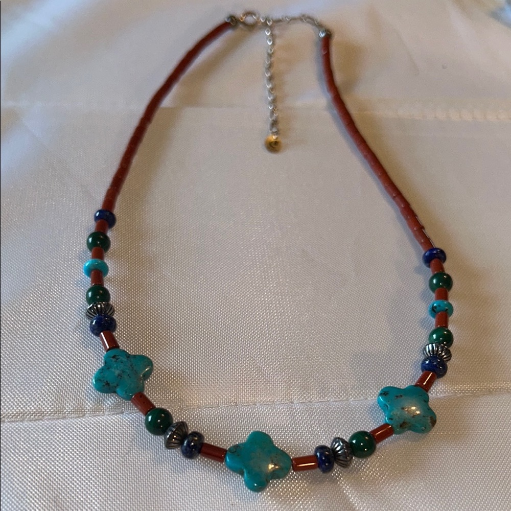 Turquoise and Coral Sterling Necklace with Southwestern Charm - Carolyn Pollack